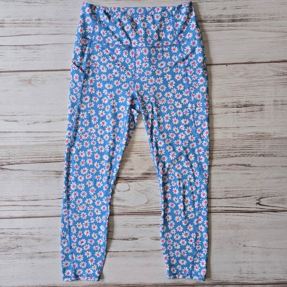 Fabletics PureLux Blue Floral Daisy Heart Leggings sz L